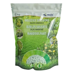 Raudsulfaat 1 kg pakend muru samblatõrjeks ja taimede rauapuuduse leevendamiseks.