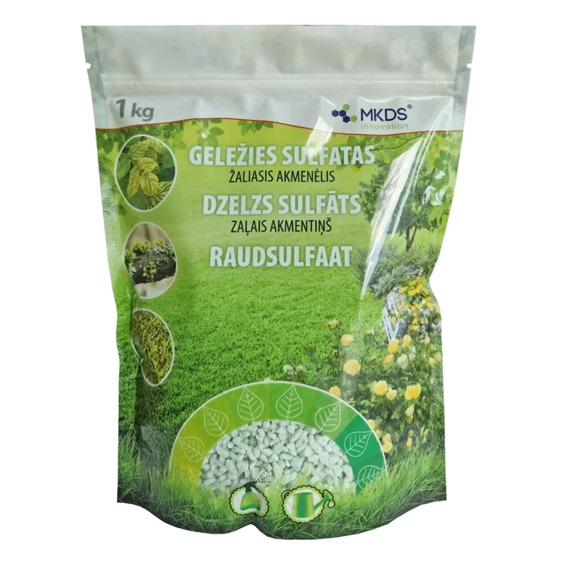 Raudsulfaat 1 kg pakend muru samblatõrjeks ja taimede rauapuuduse leevendamiseks.