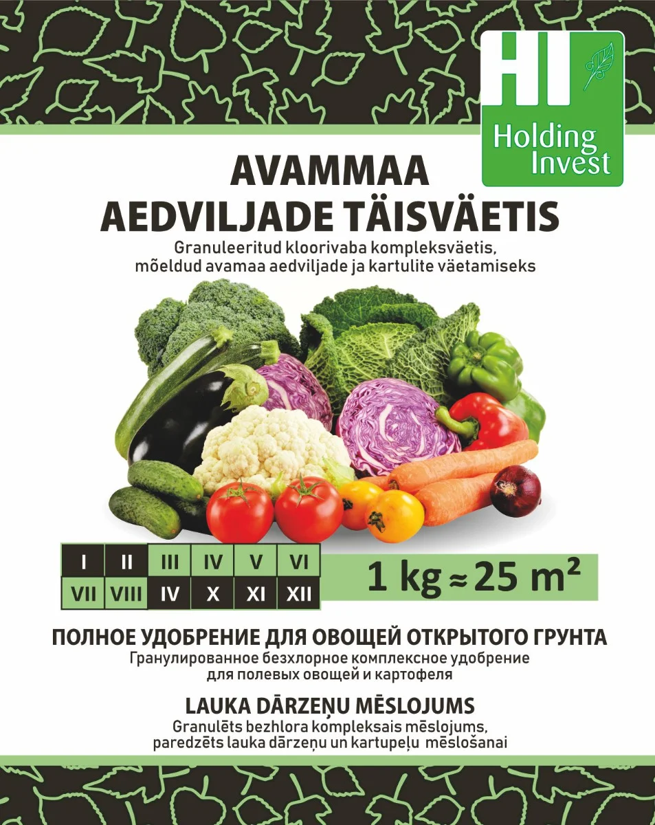Avamaa aedviljade täisväetis 1 kg pakend, kloorivaba mineraalväetis
