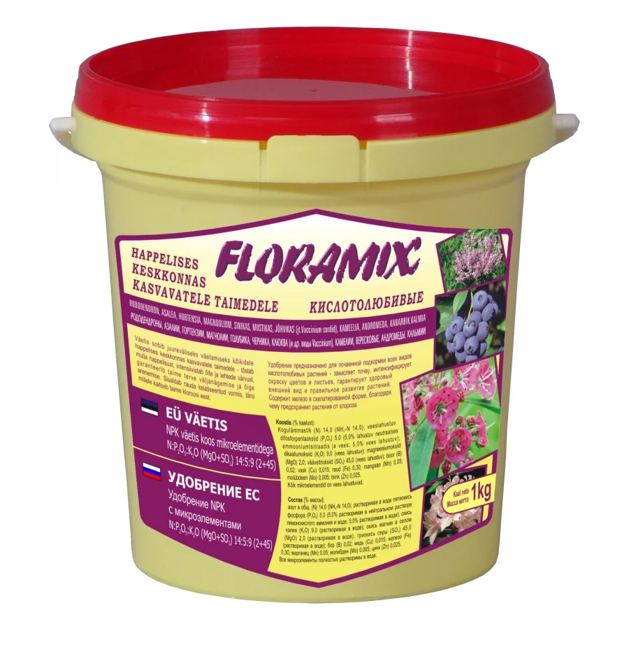 Floramix happulembeste taimede väetis 1kg rododendronitele ja mustikatele