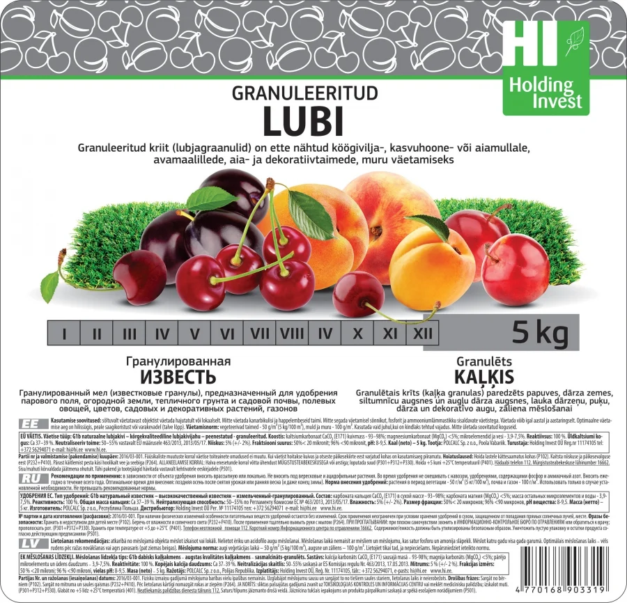 Granuleeritud lubi 5 kg pakend aiamulla ja muru lubjamiseks