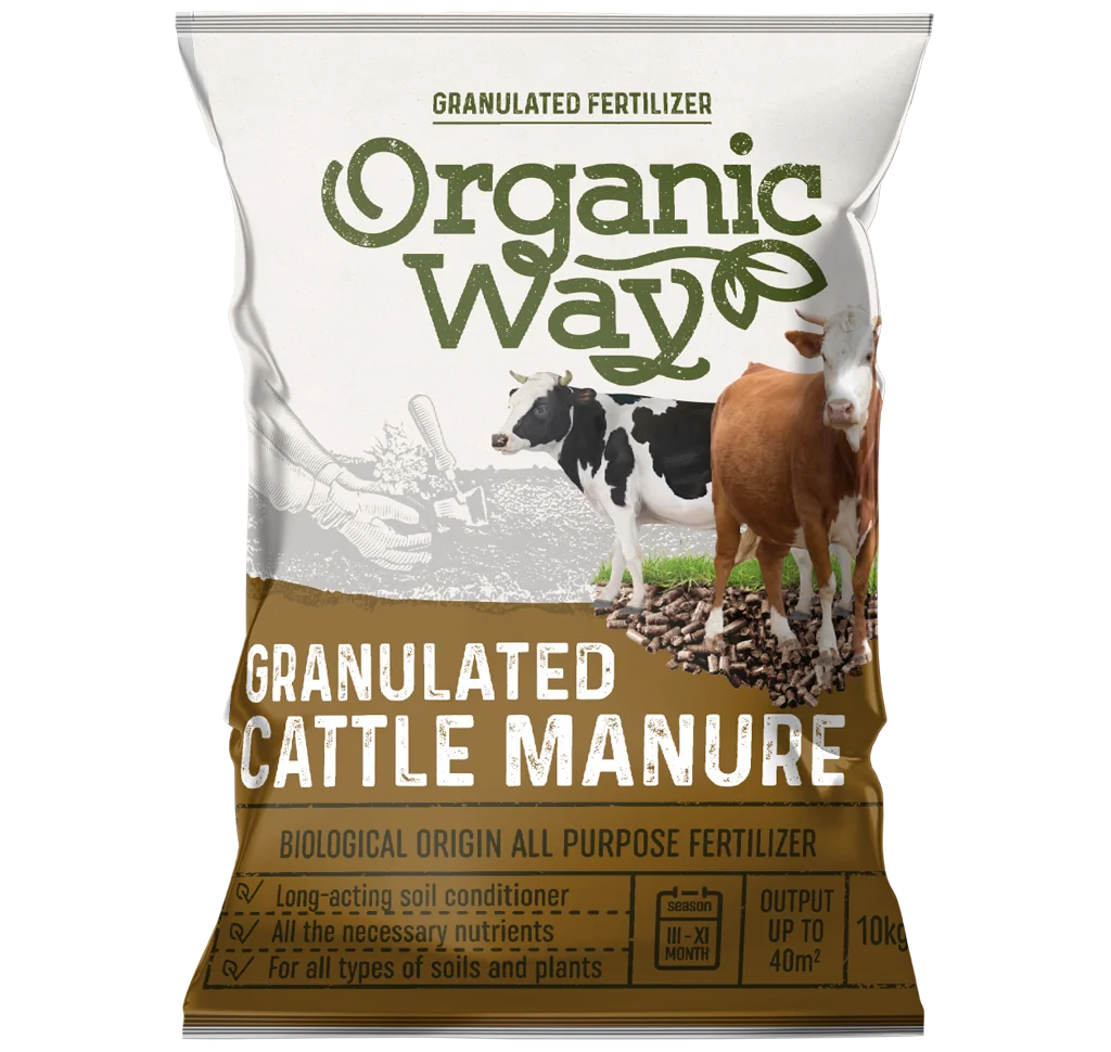Granuleeritud lehmasõnnik 10kg pakend, orgaaniline väetis aeda