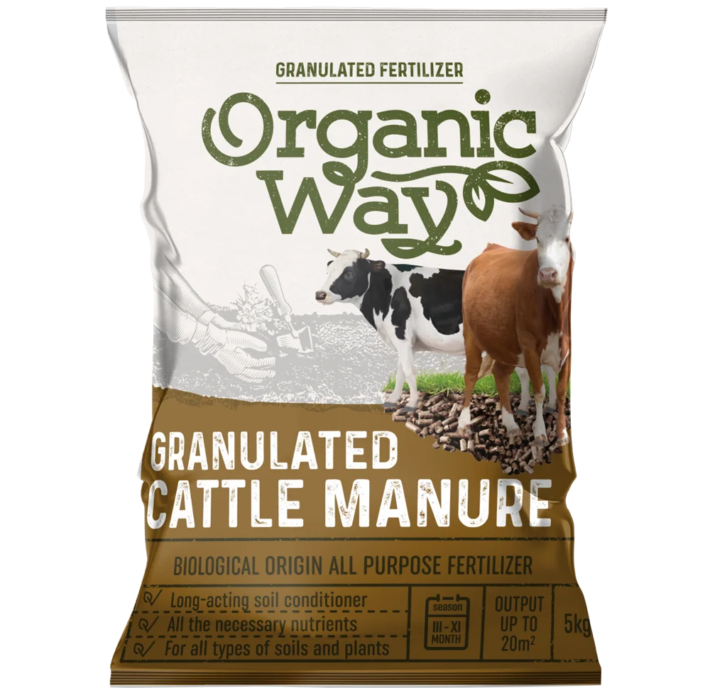 Granuleeritud lehmasõnnik 5kg pakend, orgaaniline väetis aeda