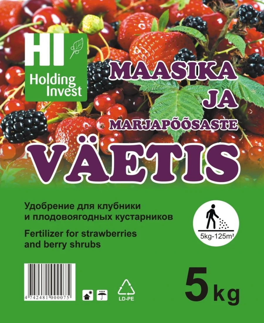 Maasika ja marjaväetis 5 kg pakendis - kloorivaba NPK mineraalväetis marjakultuuridele