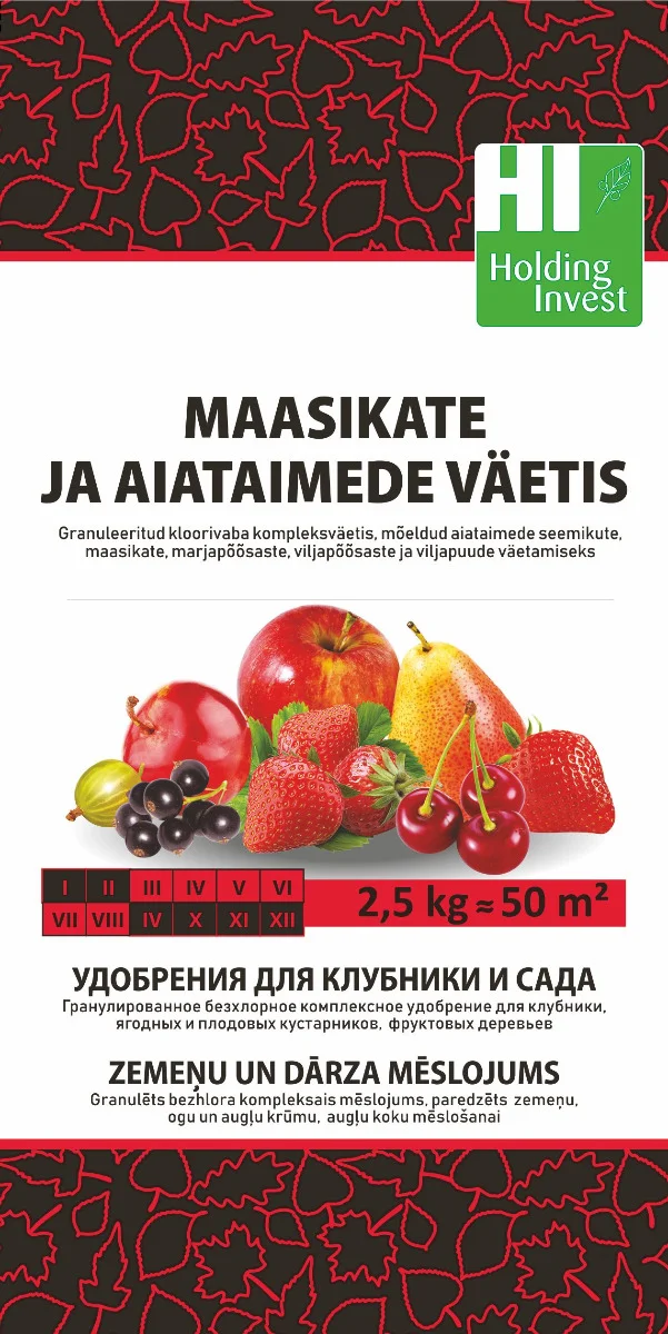 Maasikate ja aiataimede väetis 2,5 kg pakendis, NPK 9-12-25