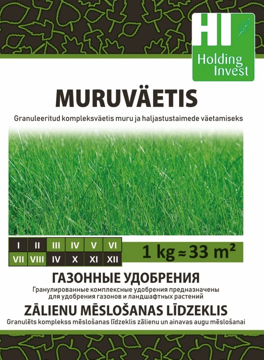 Granuleeritud muruväetis 1 kg pakendis muru rajamiseks ja hoolduseks