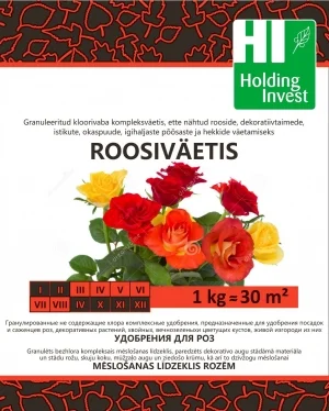 Roosiväetis 1 kg pakend, kloorivaba mineraalväetis rikkalikuks õitsemiseks