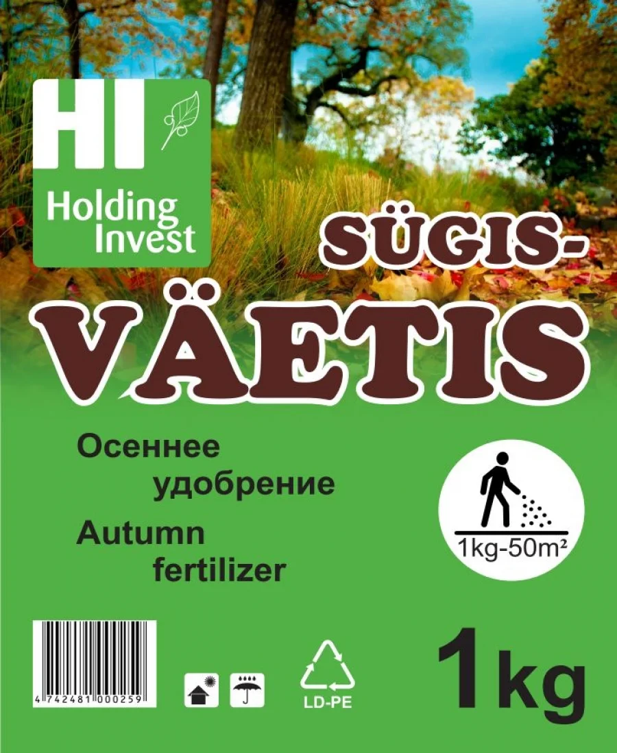 Sügisväetis 1kg pakend, NPK 5-15-25 mineraalväetis aia sügiseseks hoolduseks.