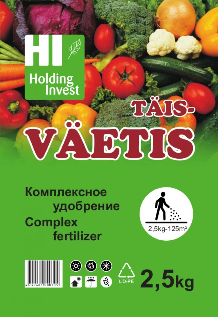 Avamaa aedviljade täisväetis 2,5 kg pakend, granuleeritud NPK mineraalväetis köögiviljadele.