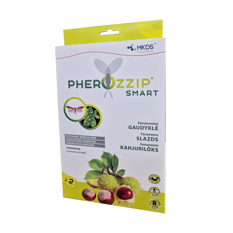 Pherozzip SMART valmis kahjurilõks hobukastani keerukoi vastu. Sisaldab feromooni ja liimpinda — eraldi lõksukorpust ei vaja. 2 tk pakendis. Bioloogiline tõrje 